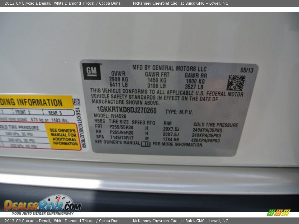 2013 GMC Acadia Denali White Diamond Tricoat / Cocoa Dune Photo #7
