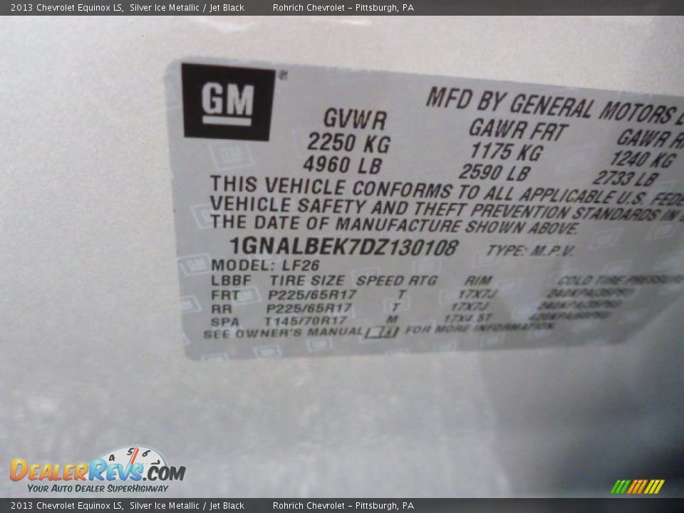 2013 Chevrolet Equinox LS Silver Ice Metallic / Jet Black Photo #17