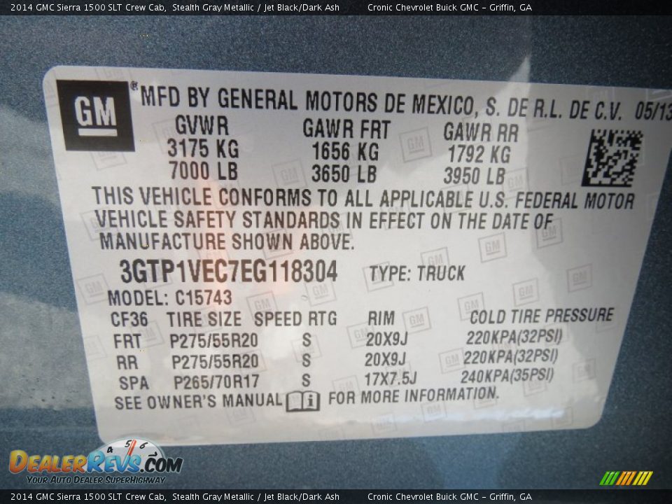 Info Tag of 2014 GMC Sierra 1500 SLT Crew Cab Photo #16