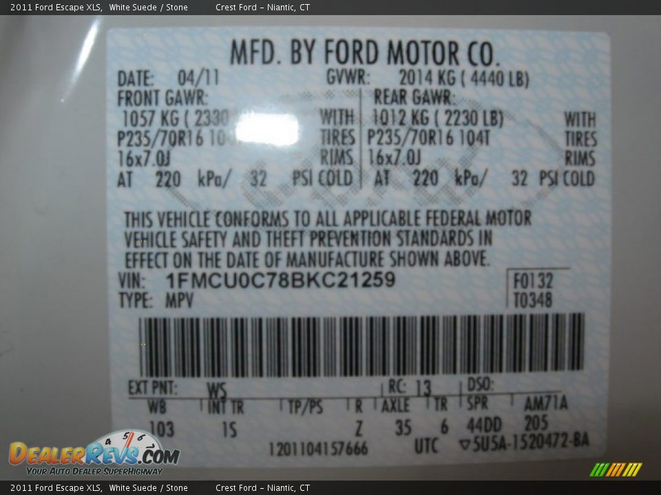 2011 Ford Escape XLS White Suede / Stone Photo #15