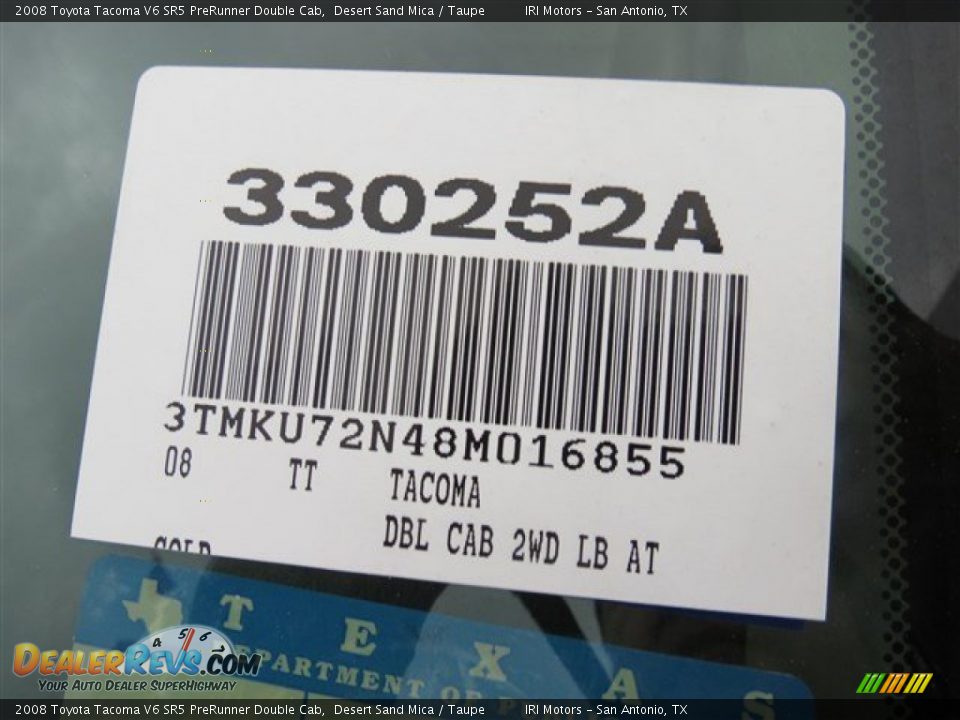 2008 Toyota Tacoma V6 SR5 PreRunner Double Cab Desert Sand Mica / Taupe Photo #18