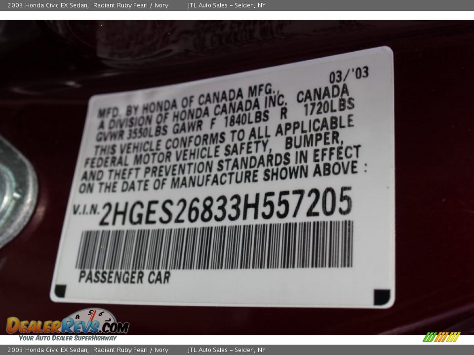 2003 Honda Civic EX Sedan Radiant Ruby Pearl / Ivory Photo #18