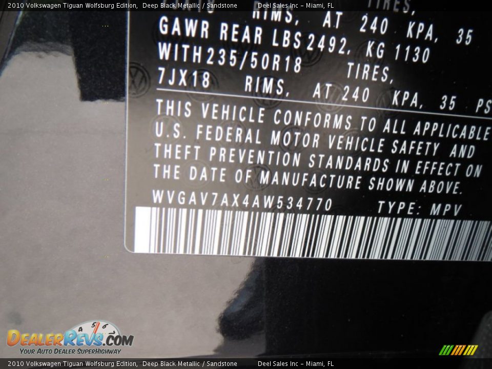 2010 Volkswagen Tiguan Wolfsburg Edition Deep Black Metallic / Sandstone Photo #14