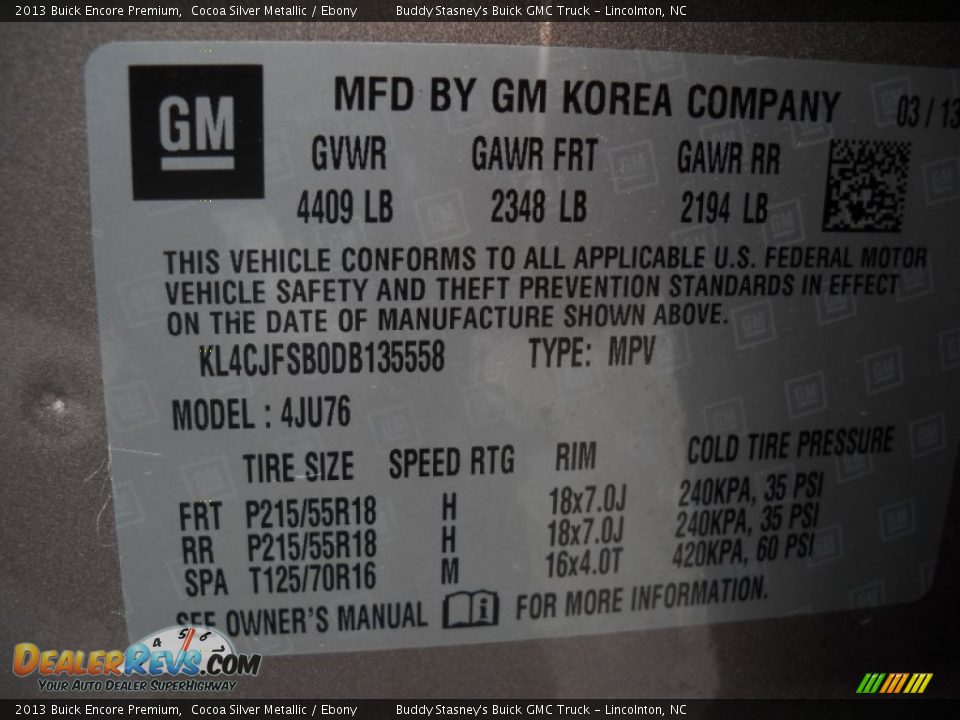 2013 Buick Encore Premium Cocoa Silver Metallic / Ebony Photo #9