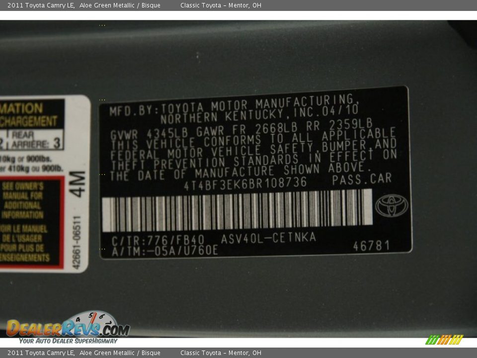 2011 Toyota Camry LE Aloe Green Metallic / Bisque Photo #17
