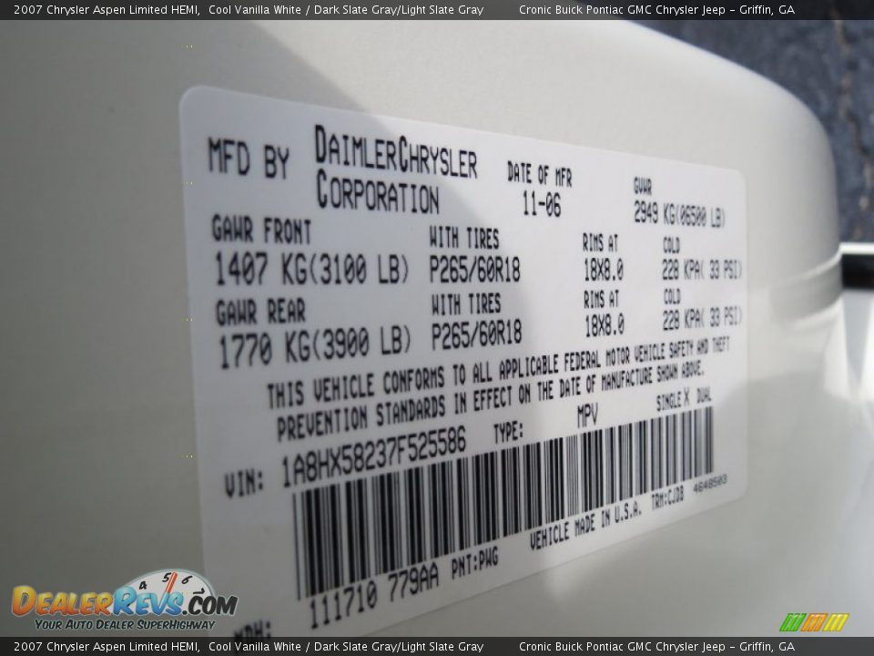 2007 Chrysler Aspen Limited HEMI Cool Vanilla White / Dark Slate Gray/Light Slate Gray Photo #27