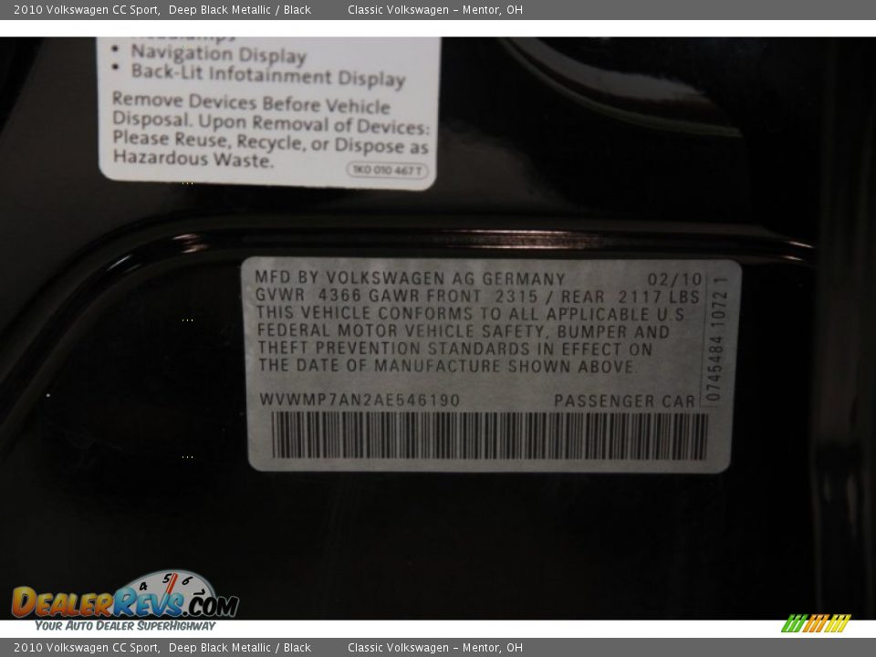 2010 Volkswagen CC Sport Deep Black Metallic / Black Photo #28