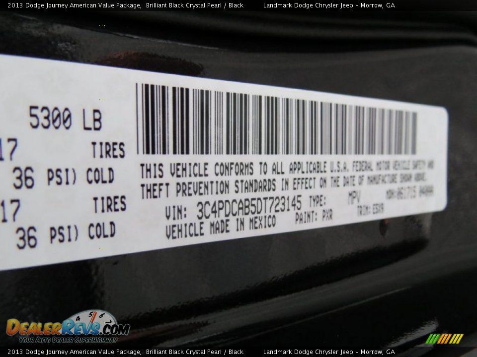 2013 Dodge Journey American Value Package Brilliant Black Crystal Pearl / Black Photo #11