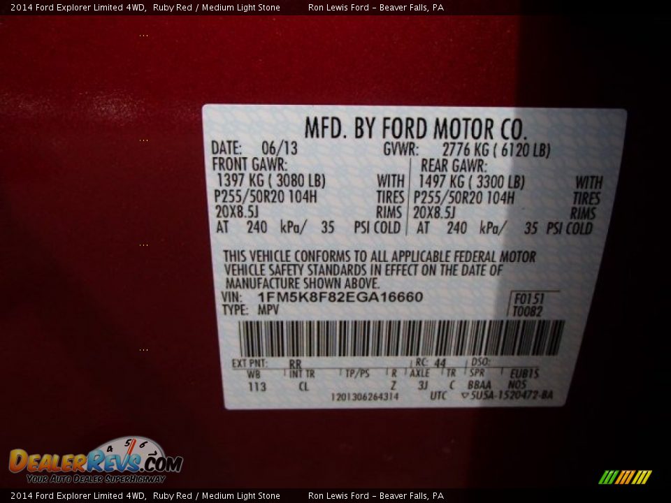2014 Ford Explorer Limited 4WD Ruby Red / Medium Light Stone Photo #20