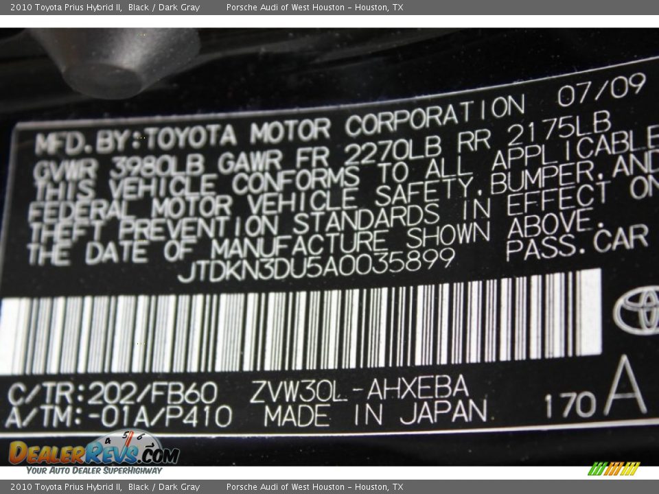 2010 Toyota Prius Hybrid II Black / Dark Gray Photo #36