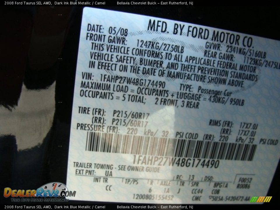 2008 Ford Taurus SEL AWD Dark Ink Blue Metallic / Camel Photo #15
