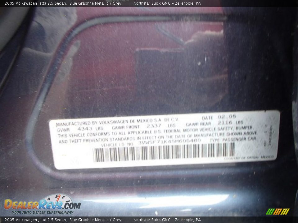 2005 Volkswagen Jetta 2.5 Sedan Blue Graphite Metallic / Grey Photo #15