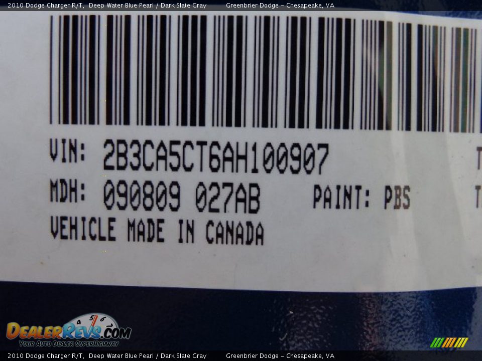 2010 Dodge Charger R/T Deep Water Blue Pearl / Dark Slate Gray Photo #28