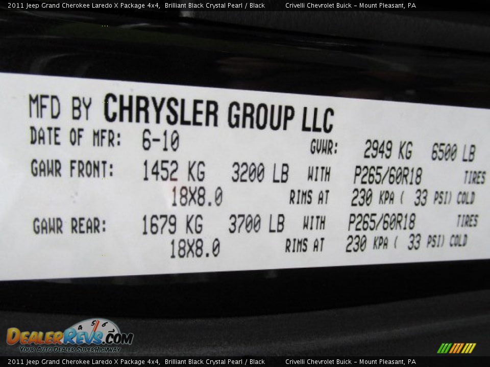 2011 Jeep Grand Cherokee Laredo X Package 4x4 Brilliant Black Crystal Pearl / Black Photo #36