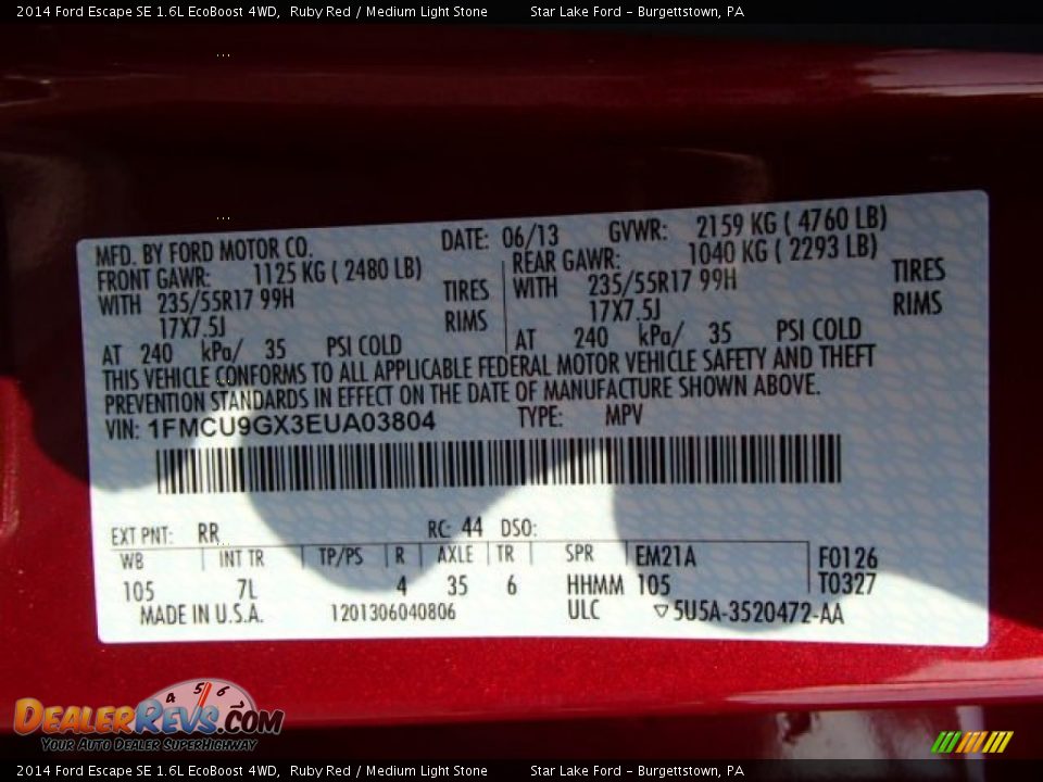 2014 Ford Escape SE 1.6L EcoBoost 4WD Ruby Red / Medium Light Stone Photo #25