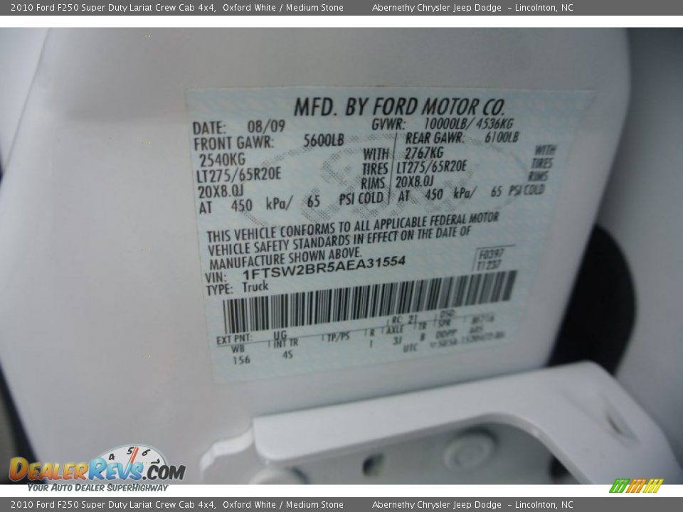 2010 Ford F250 Super Duty Lariat Crew Cab 4x4 Oxford White / Medium Stone Photo #9