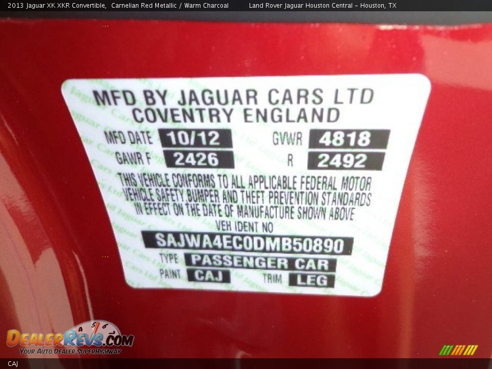 Jaguar Color Code CAJ Carnelian Red Metallic