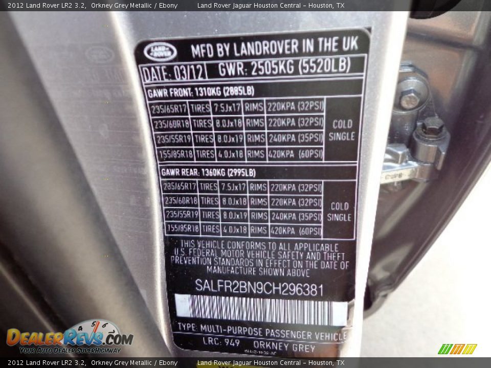 2012 Land Rover LR2 3.2 Orkney Grey Metallic / Ebony Photo #19