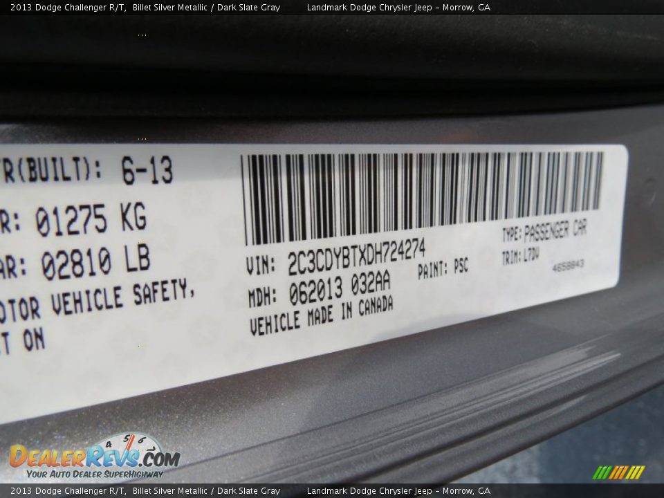 2013 Dodge Challenger R/T Billet Silver Metallic / Dark Slate Gray Photo #11