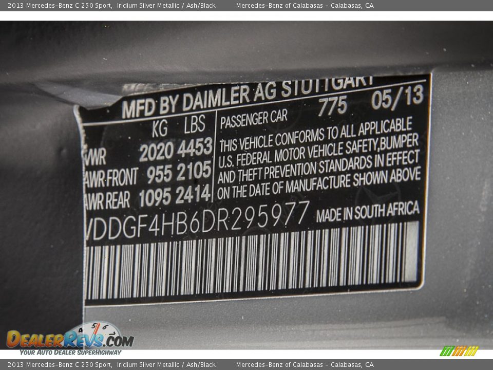 2013 Mercedes-Benz C 250 Sport Iridium Silver Metallic / Ash/Black Photo #7