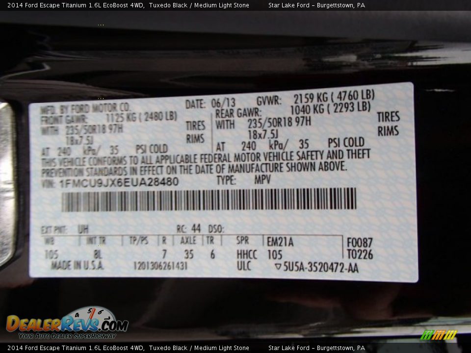 2014 Ford Escape Titanium 1.6L EcoBoost 4WD Tuxedo Black / Medium Light Stone Photo #25