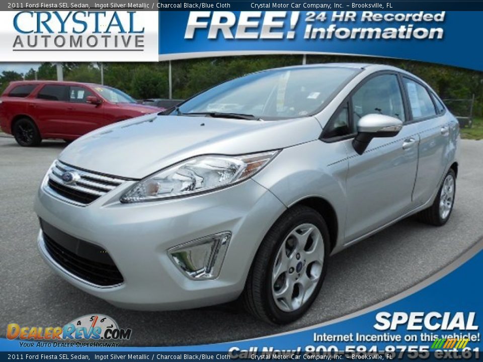 2011 Ford Fiesta SEL Sedan Ingot Silver Metallic / Charcoal Black/Blue Cloth Photo #1