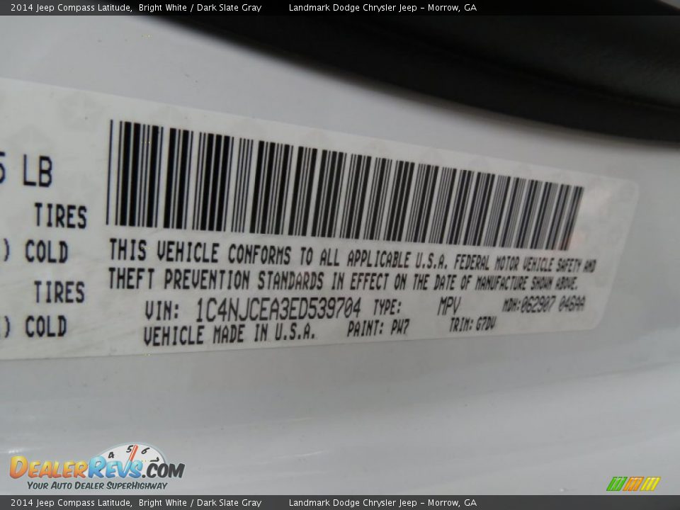 2014 Jeep Compass Latitude Bright White / Dark Slate Gray Photo #11