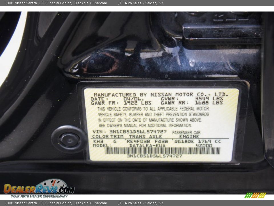 2006 Nissan Sentra 1.8 S Special Edition Blackout / Charcoal Photo #16