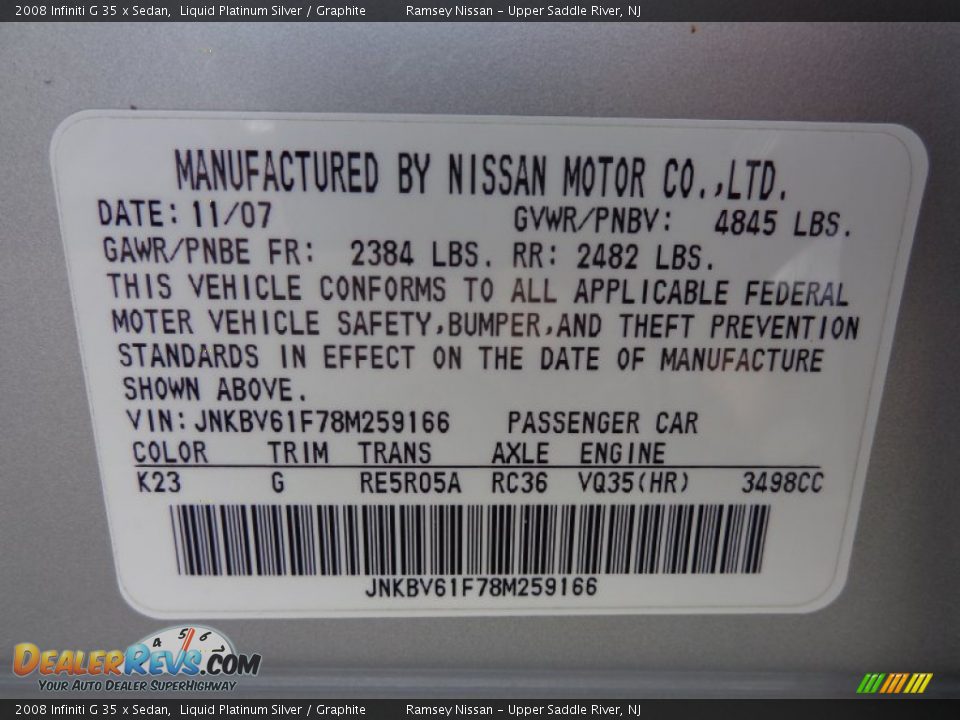 2008 Infiniti G 35 x Sedan Liquid Platinum Silver / Graphite Photo #19