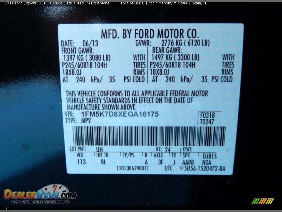 Ford Color Code UH Tuxedo Black