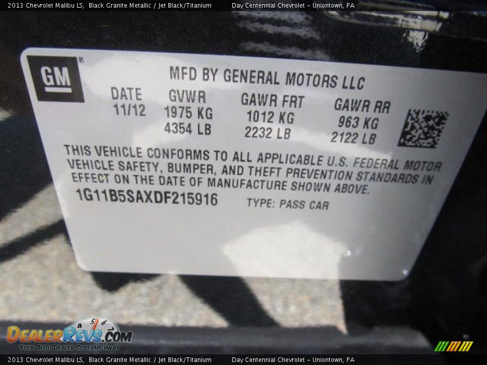 2013 Chevrolet Malibu LS Black Granite Metallic / Jet Black/Titanium Photo #19