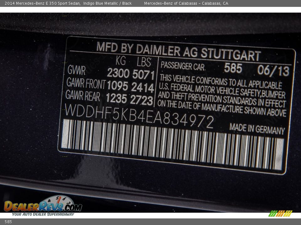 Mercedes-Benz Color Code 585 Indigo Blue Metallic