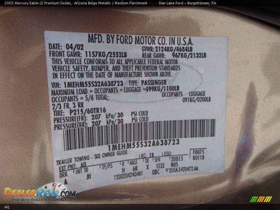 Mercury Color Code AQ Arizona Beige Metallic