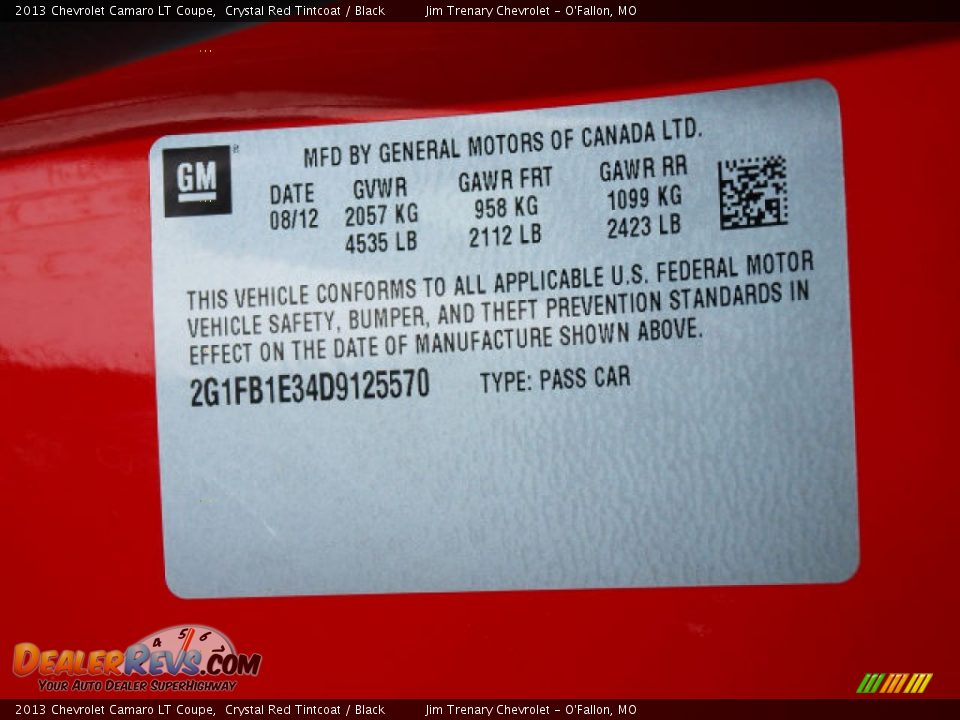 2013 Chevrolet Camaro LT Coupe Crystal Red Tintcoat / Black Photo #17