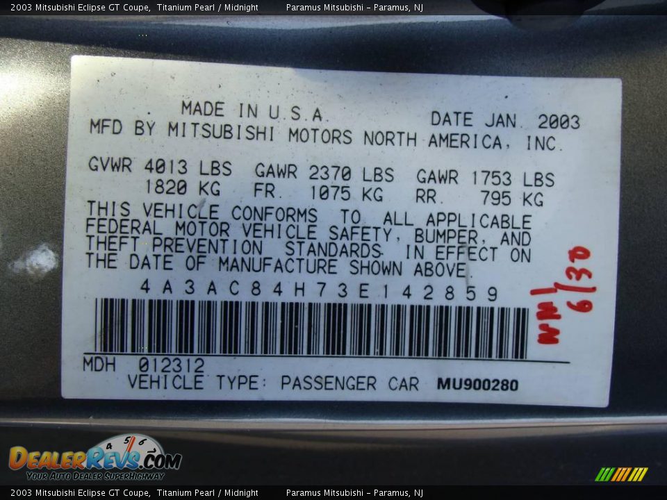 2003 Mitsubishi Eclipse GT Coupe Titanium Pearl / Midnight Photo #16