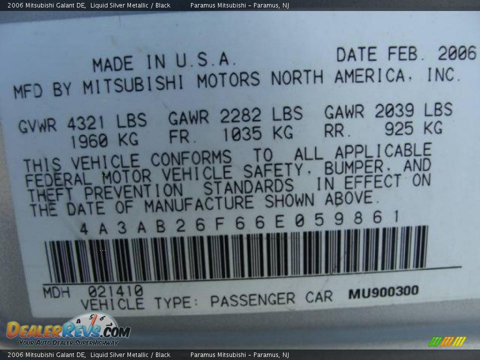 2006 Mitsubishi Galant DE Liquid Silver Metallic / Black Photo #16