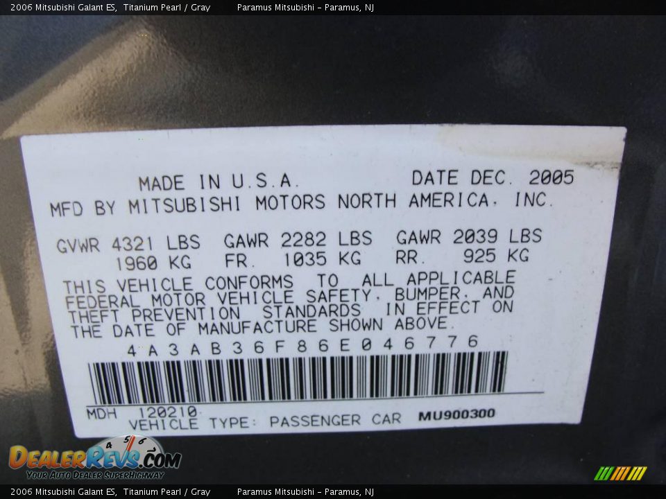 2006 Mitsubishi Galant ES Titanium Pearl / Gray Photo #16
