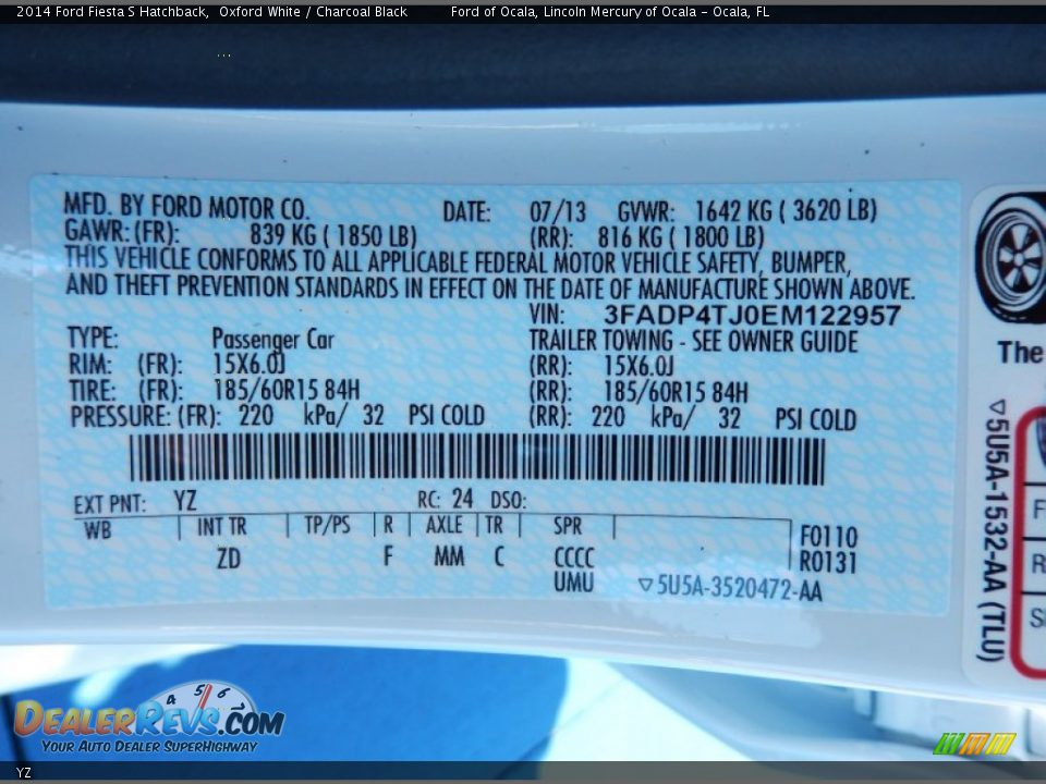 Ford Color Code YZ Oxford White