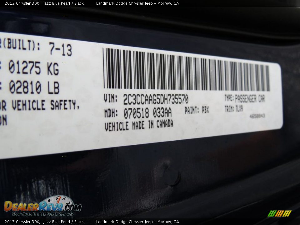 2013 Chrysler 300 Jazz Blue Pearl / Black Photo #10