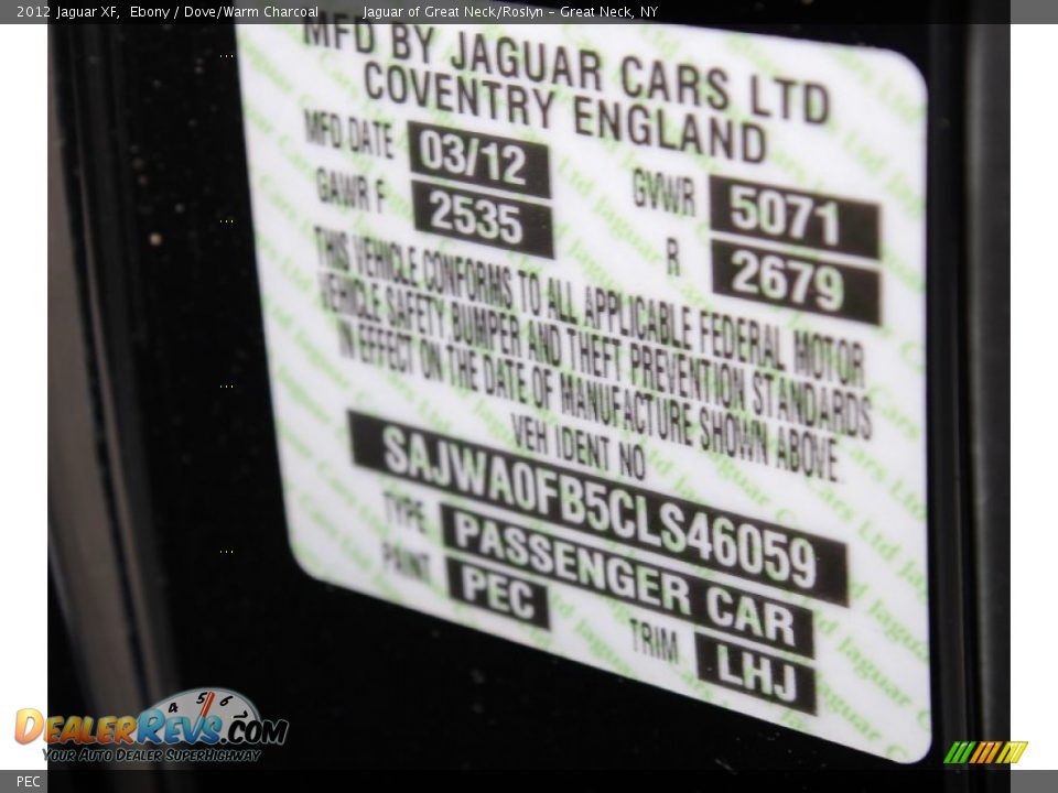 Jaguar Color Code PEC Ebony