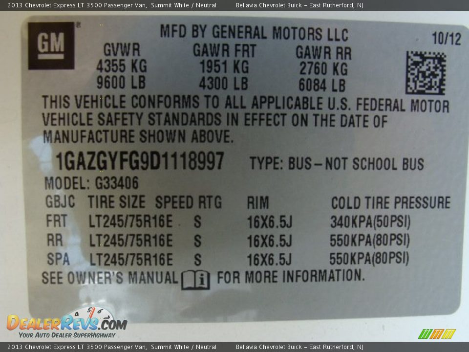 2013 Chevrolet Express LT 3500 Passenger Van Summit White / Neutral Photo #15