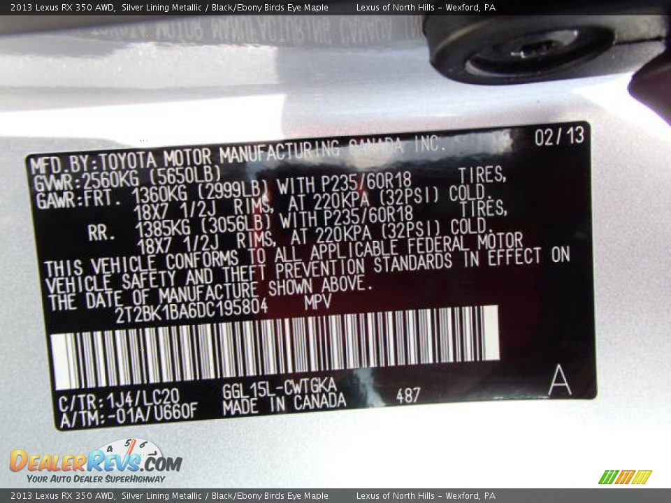 2013 Lexus RX 350 AWD Silver Lining Metallic / Black/Ebony Birds Eye Maple Photo #20