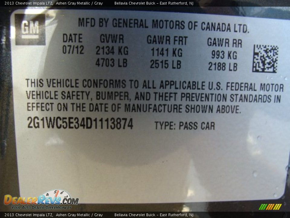 2013 Chevrolet Impala LTZ Ashen Gray Metallic / Gray Photo #15
