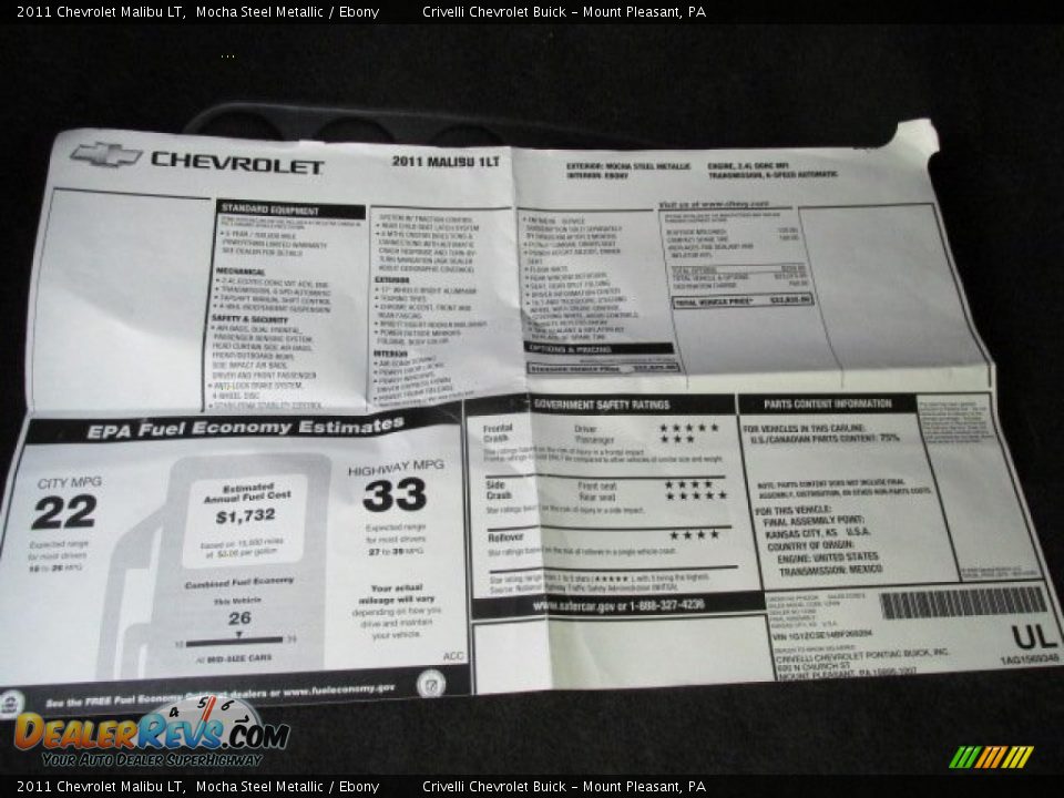 2011 Chevrolet Malibu LT Mocha Steel Metallic / Ebony Photo #26
