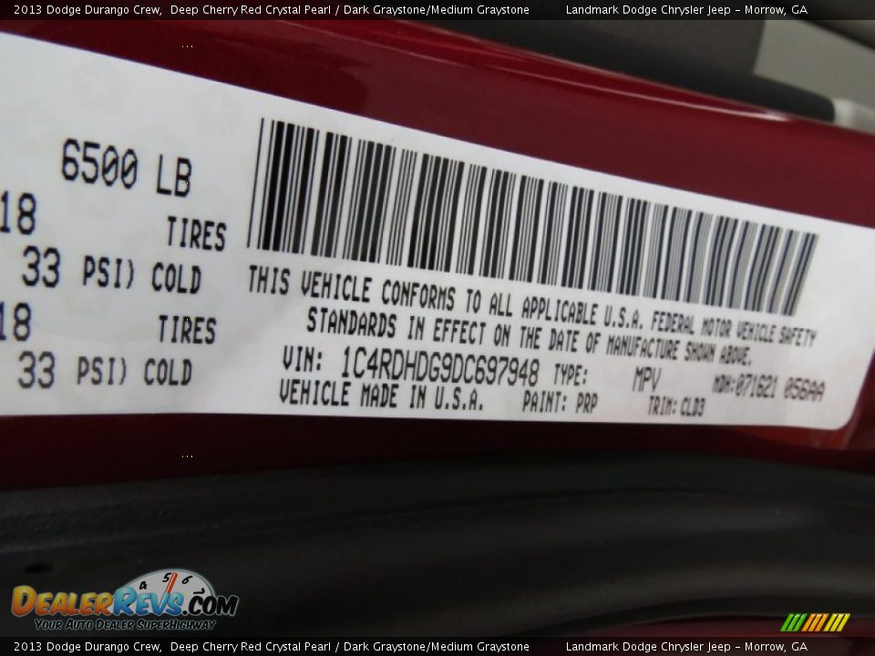 2013 Dodge Durango Crew Deep Cherry Red Crystal Pearl / Dark Graystone/Medium Graystone Photo #11