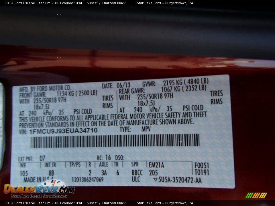 2014 Ford Escape Titanium 2.0L EcoBoost 4WD Sunset / Charcoal Black Photo #25