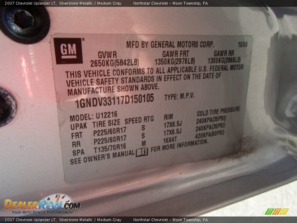 2007 Chevrolet Uplander LT Silverstone Metallic / Medium Gray Photo #15