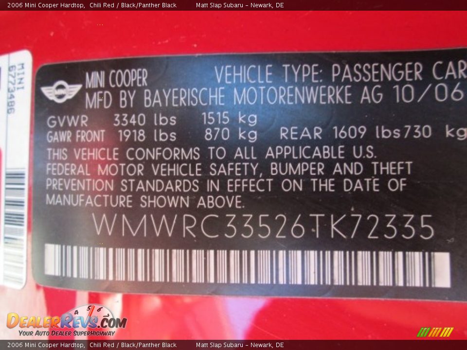 2006 Mini Cooper Hardtop Chili Red / Black/Panther Black Photo #26