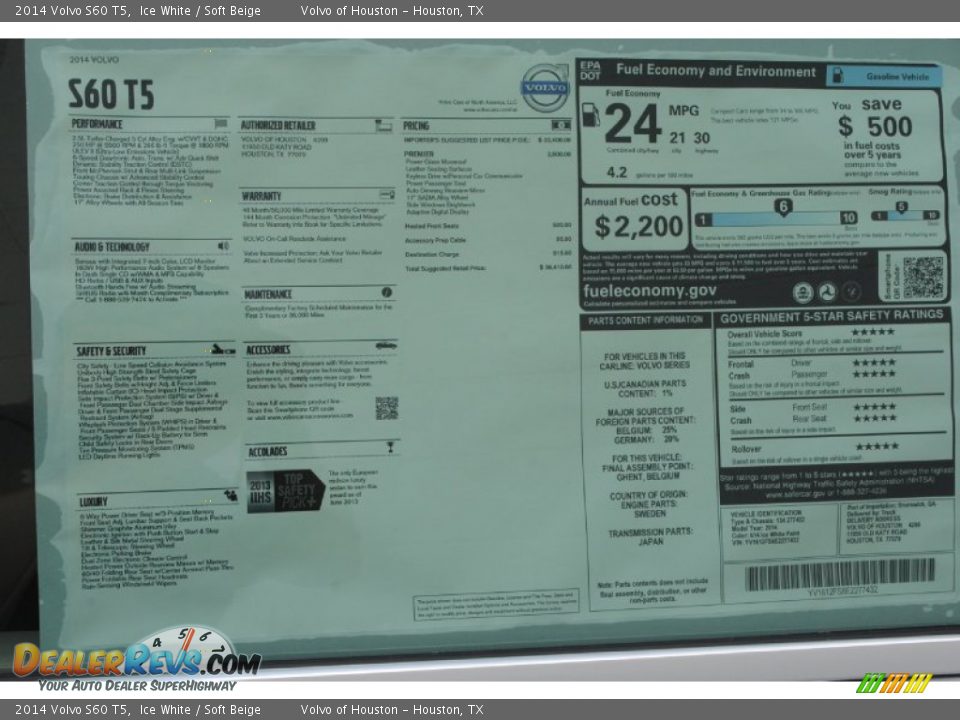 2014 Volvo S60 T5 Window Sticker Photo #4