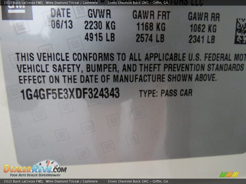 2013 Buick LaCrosse FWD White Diamond Tricoat / Cashmere Photo #17